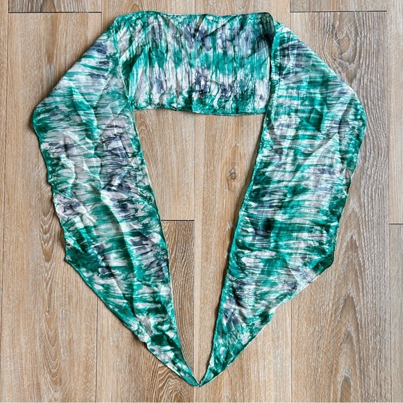 Silk Tie-Dye Green Boho Scarf | 72” x 8” - Picture 3 of 4